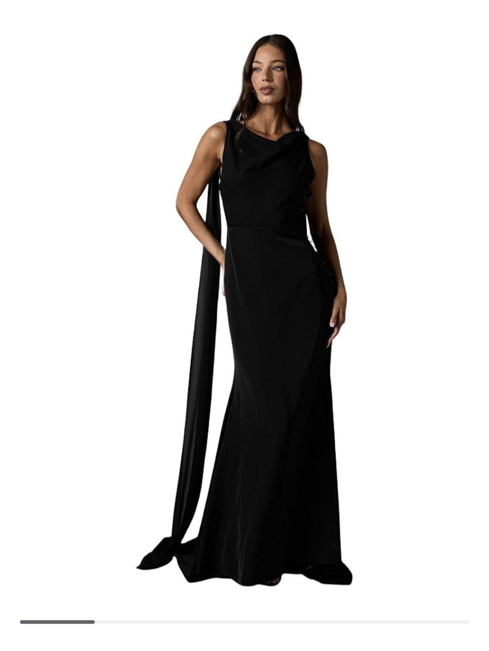 Black Maxi Evening Gown with Draped Sash